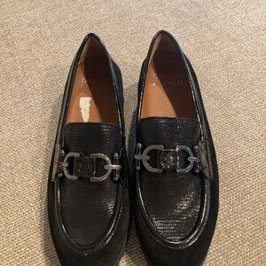 Donald J. Pliner Black Loafers with Silver Accent
